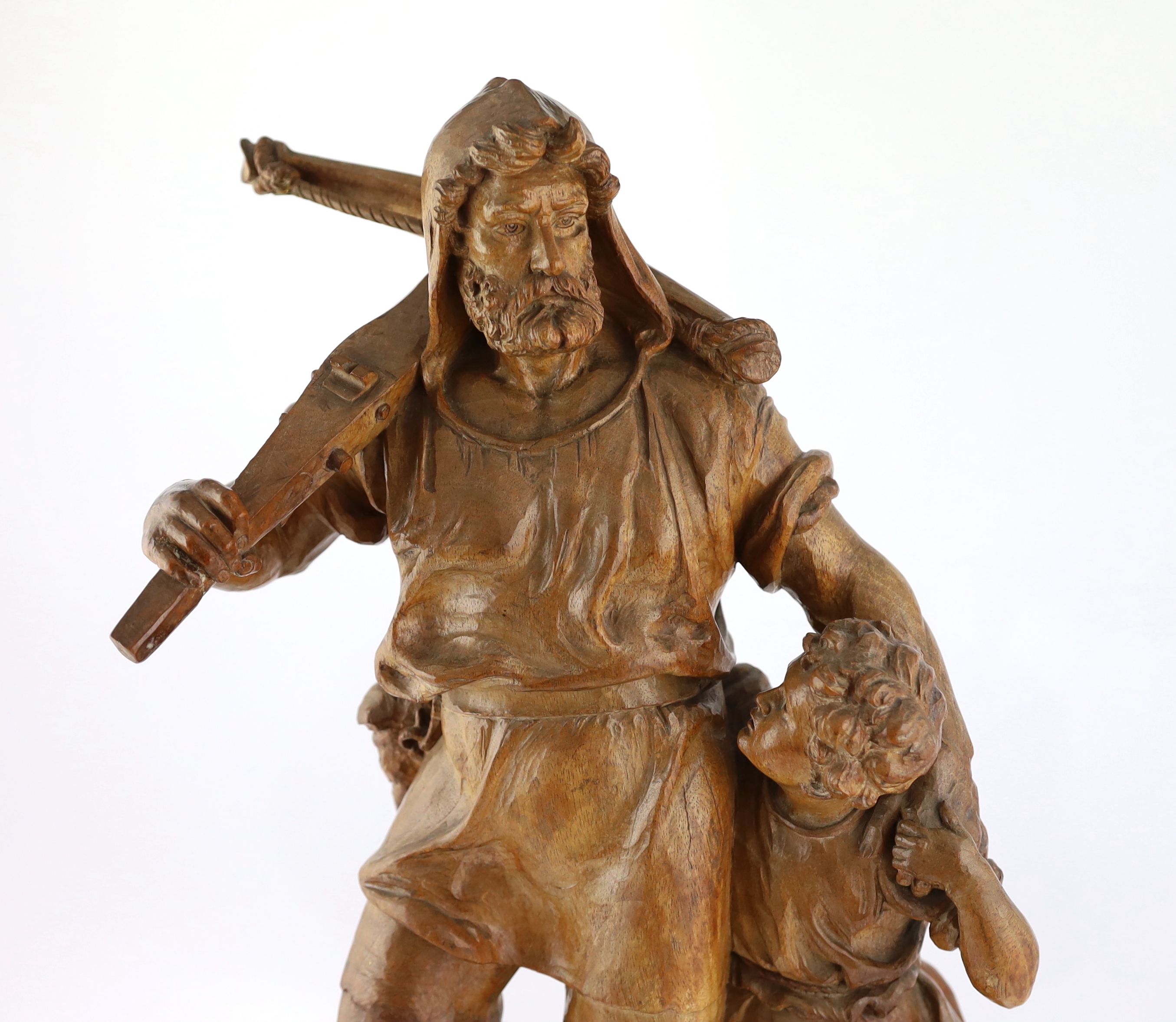Jacob Abplanalp of Grindelwald, a carved group of William Tell and his son, 30cm high, 26cm deep, 71cm high